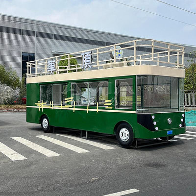 現貨：露營雙層巴士餐車戶外餐廳咖啡奶茶車商場雙層巴士售賣景觀車模型