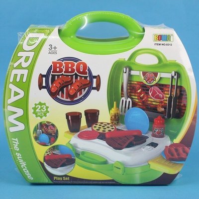 夢想手提箱 BBQ組 NO.8312 扮家家酒玩具(綠)/一組入(促300) 仿真烤肉玩具 烤肉組 烤肉遊戲組 烤肉玩具