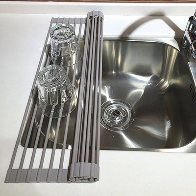 硅膠瀝水架水槽防滑可折疊卷放碗筷碗收納架子廚房置物架瀝水墊