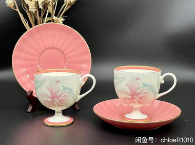 日本香蘭社咖啡杯 粉色花卉高腳咖啡杯 特價