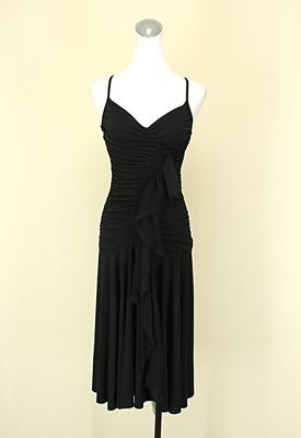 貞新二手衣 MORGAN 法國品牌 黑色V領無袖真絲牛奶絲洋裝F號(35522)