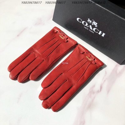 美國代購COACH 寇馳 豐富層次感 字母蝴蝶結款 紅色時尚保暖羊毛手套