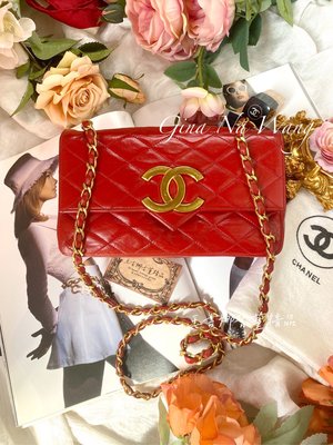 （售出）Chanel vintage 紅金羊大logo信封斜背包/古董