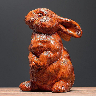 【熱賣下殺價】 木雕紅木擺件花梨木雕刻小兔子擺件實木生肖兔紅木工藝品家居客廳生日裝飾禮品上新