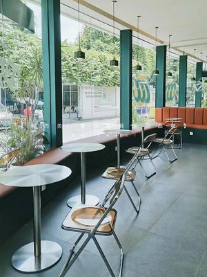 專場:工業風咖啡店奶茶店不銹鋼桌椅組合甜品小吃店透明折疊椅商用