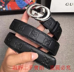 淑静二手 Gucci 411924 Logo leather belt GG logo皮質腰帶 黑
