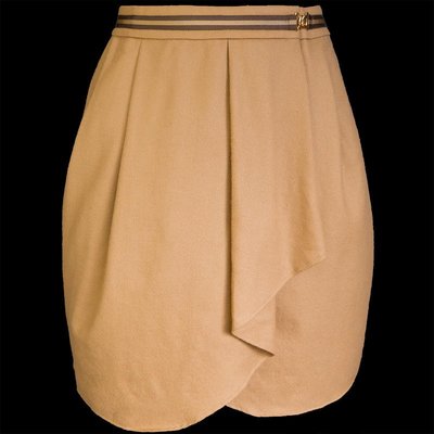 日本品牌OPAQUE咖啡色純羊毛抓褶花苞及膝裙 36號 日本製