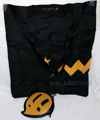 【絕版 橘黃版】小b agnes b SPORT b【黑色經典logo輕巧摺疊購物袋+可愛造型收納包】附提袋
