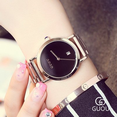 新款手錶女 百搭手錶女古歐GUOU休閑簡約時尚防水鋼帶石英錶女錶潮流時裝錶一件代發