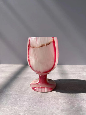 【二手】全新大號天然玉石粉色酒杯擺件一點點手 巴基斯坦玉石 天然 擺件【微淵古董齋】-980