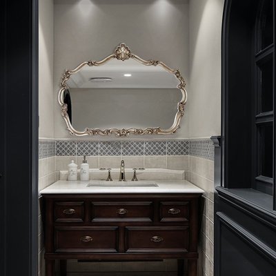 【熱賣精選】 歐式復古玄關衛生間鏡子壁掛美法式化妝鏡北歐網紅古典雕花浴室鏡