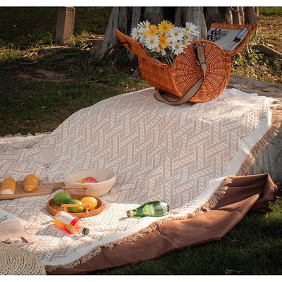 Freesia「浪漫遊記」卡其色焦色郊遊野餐墊 色野餐布 防潮墊 加厚沙毯 網紅-來可家居