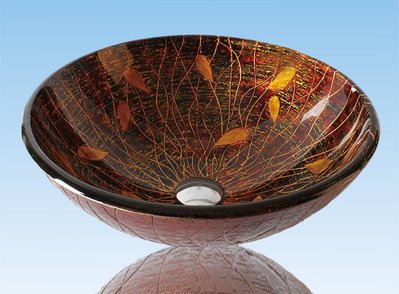 FUO衛浴:42公分 彩繪工藝 藝術強化玻璃碗公盆 (WY15043)預訂!