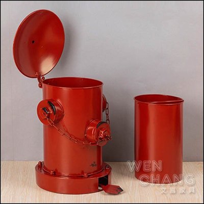 LOFT工業風 美式復古消防栓掀蓋式垃圾桶 大款 附可攜式內桶 紅色 Z134L-R ＊文昌家具＊