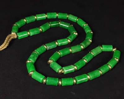 鐵龍生干青散珠子緬甸翡翠綠色單顆竹節管串珠綠鍊子直徑0.8x
