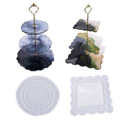 【模具廠家】diy水晶滴膠模具三層托盤擺件整套展示架杯墊餐具矽膠模具-星紀
