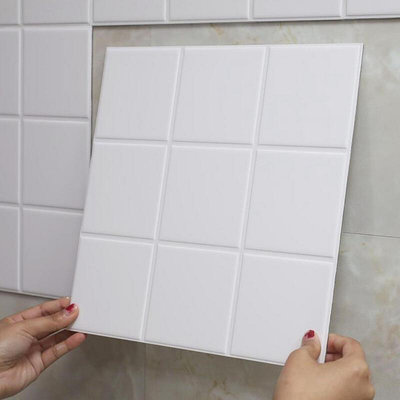 硬質白麵包磚3D立體壁貼不殘膠牆貼 廚房防油貼紙 耐高溫灶臺衛生間防水瓷磚貼