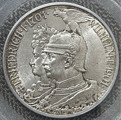 鑑定幣=1901年 德國普魯士 200週年2馬克銀幣=1枚 =PCGS MS64