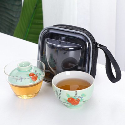 茶具高档手绘户外旅行茶具一壶一杯便携车载单人泡茶盖碗中秋礼品