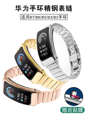 錶帶 替換帶不銹鋼手表帶適配華為B7/B6/B5/B3手環運動米蘭精鋼金屬表鏈男女