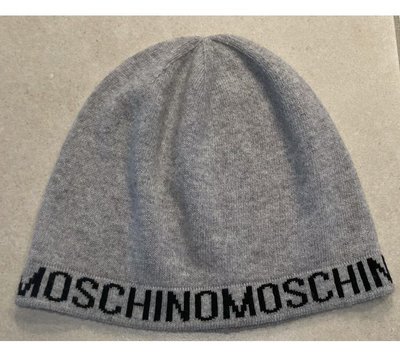 夢幻絕版逸品 ! MOSCHINO 灰色Logo羊毛毛線帽毛帽!義大利製造~