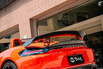 TWL台灣碳纖 Porsche 718 GT4 大尾翼 緞面 抽真空 卡夢 Cayman Boxster 大理石紋 現貨