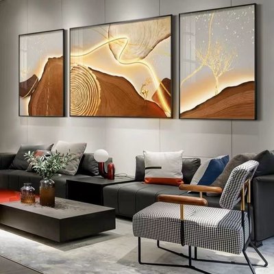 客廳壁畫現代北歐風格掛畫沙發背景墻三聯晶瓷輕奢有框抽象裝飾畫 自行安裝 中大號尺寸議價