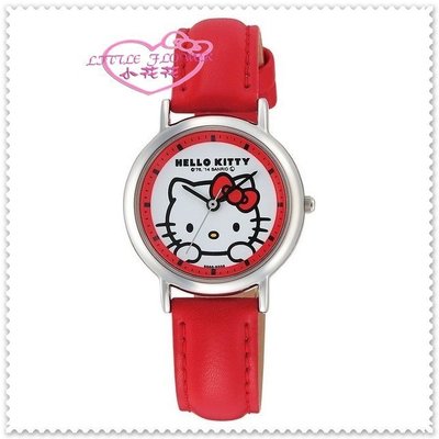 小花花日本精品♥ Hello Kitty 手錶卡通錶女錶卡通錶帶 皮革手錶 禮物 紅色大臉趴姿99914707