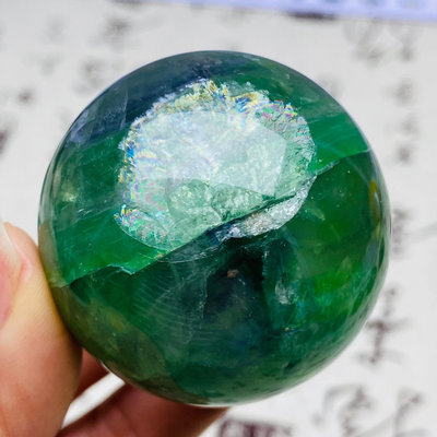 B527天然綠螢石水晶球擺件綠色水晶原石打磨屬木客廳辦公家居 水晶 擺件 原石【天下奇物】48
