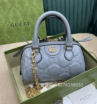 GUCCI 古馳 斜背包 手提包 兩用包 全皮GG LOGO 車線壓紋金鍊 702251