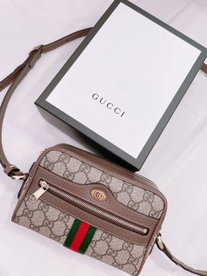 【翰貝格名牌館】全新真品 Gucci GG Supreme 復古 綠紅綠 斜背 雙拉鍊 小方包 517350