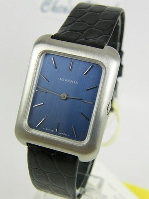 【庫存古董錶】約1970年代『全新絕版美品』不鏽鋼手上鍊JUVENIA尊皇錶藍錶面隱藏龍頭