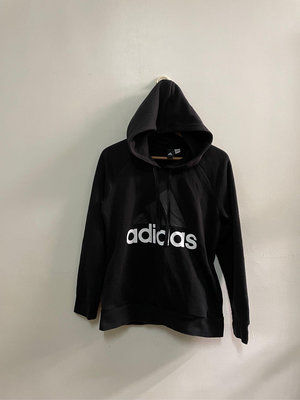 adidas 黑色品牌字母印花長袖連帽T恤 / 6566