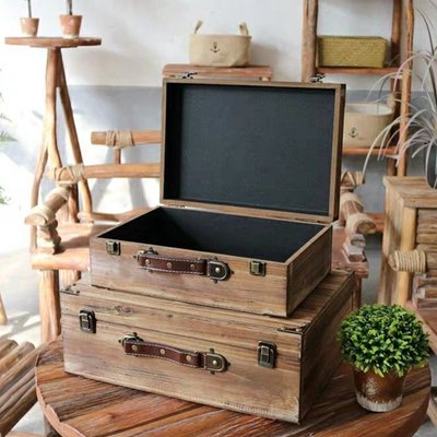 復古造型裝飾木箱 木製質感手提箱 懷舊風手提木箱 古早時期原木旅行箱 收納箱 置物箱 仿舊氣氛空間布置提箱 商品展示木盒