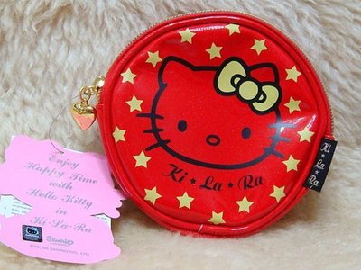 "全新" 【KILARA】Hello Kitty紅色金沙亮面漆皮化妝包/收納包/口紅包，購於信義三越，免運！