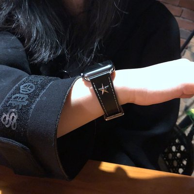 MO適用蘋果手錶錶帶iwatch4錶帶復古五角星真皮腕帶apple watch1/2/3