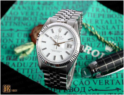 大銘腕錶 二手極新品 勞力士 ROLEX 蠔式 1601 白面條丁 稀有捲帶 36MM RX074329