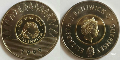 英屬根西島 1999年 5鎊 千禧年雙金屬 克朗型紀念幣 品
