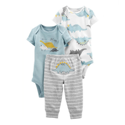 【Carter's】CS男Baby套裝三件組水藍白恐龍 F02220411-02