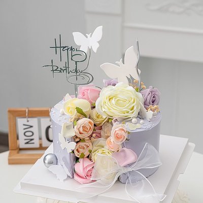 女神生日蛋糕裝飾仿真玫瑰花康乃馨滿天星擺件唯美花朵仙女蛋糕~特價