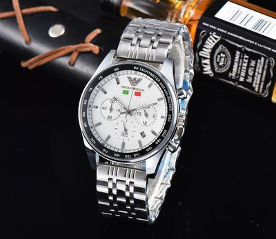 二手全新Armani阿瑪尼 不鏽鋼石英防水男士腕錶計時白色錶盤AR5983
