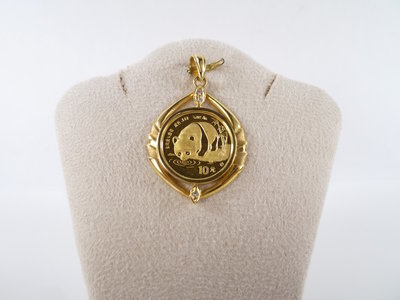 [卡貝拉精品交流] 1987年 熊貓紀念金幣 1/10盎司 紀念金幣 黃金金幣 18K金框 天然鑽石