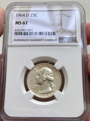 二手 NGC-MS62 美國1964年25分銀幣D版 90%高銀年 錢幣 銀幣 硬幣【奇摩錢幣】2356