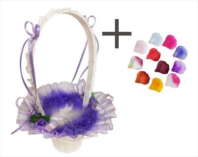 娃娃屋樂園~玫瑰羽毛-紫色花童籃+100片花瓣(顏色隨機搭配) 每組175元/婚禮小物/送客禮/婚禮小物