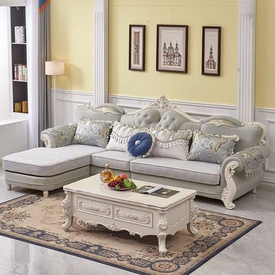 熱銷 歐式沙發組合客廳整裝小戶型輕奢華簡歐家具真皮布藝L型實木沙發簡約