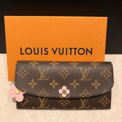 二手 Louis Vuitton LV M64202 Emilie 小花 釦式長夾 粉紅 M62941