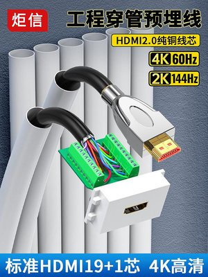 HDMI線工程穿管布線HDMI2.0高清線diy散線4k3D預埋裝修穿墻免焊頭~晴天