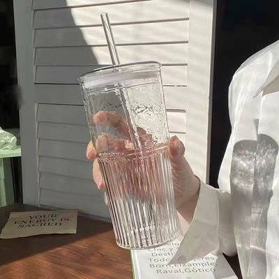 【現貨】650ml大容量玻璃水杯 透明玻璃杯 冷飲杯 玻璃吸管杯 家用飲料杯 果汁杯 高硼硅玻璃馬克杯