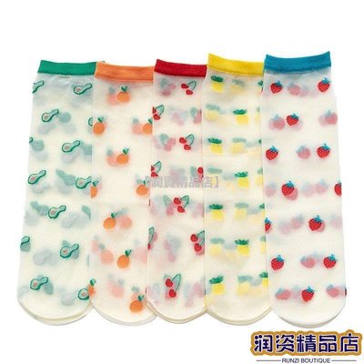 【潤資精品店】女童襪子 夏季短襪 透明絲襪 彩色 超薄 水果 笑臉 花朵 3雙入 3-8歲