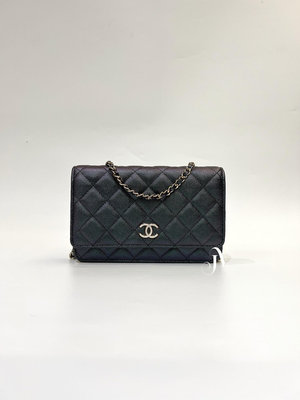 喬萱名品【高雄店】Chanel 金屬綠荔枝牛皮米白琺瑯logo金釦6卡WOC AP0315(JP0464)